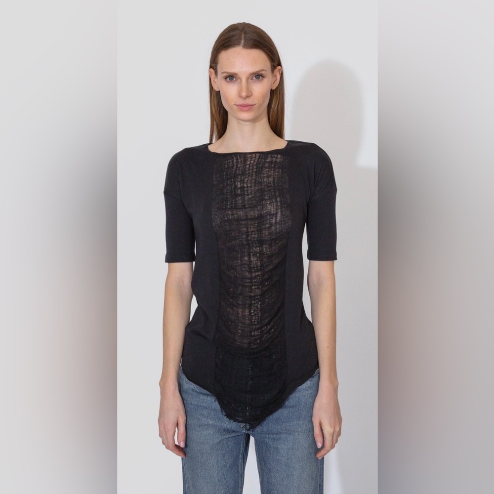 NEW WOMENS RAQUEL ALLEGRA BASIC TEE IN BLACK SHREDSHEER SIZE 2 OR MEDIUM